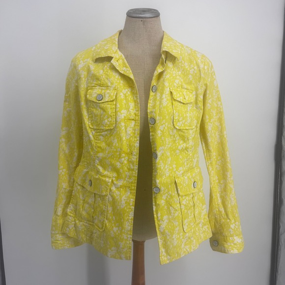 CAbi Jackets & Blazers - Cabi Utility Jacket Women S Yellow Floral 5160 Button Up Cotton Blend Spring